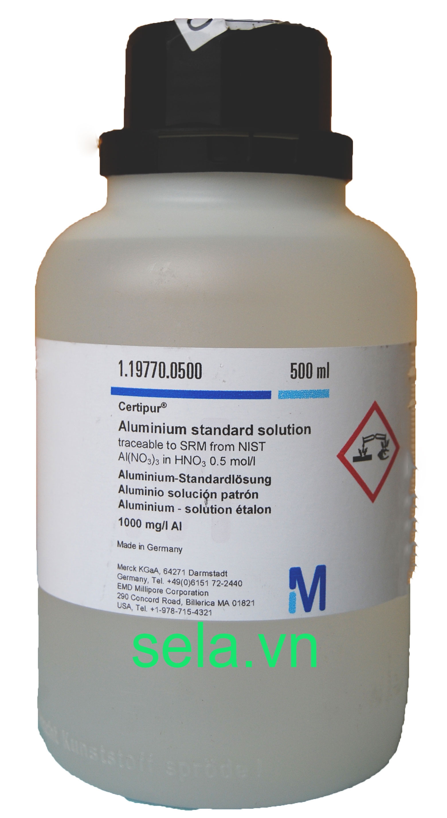 Aluminium standard solution traceable to SRM from NIST Al(NO₃)₃ in HNO₃ 0.5 mol/l 1000 mg/l Al Certipur®