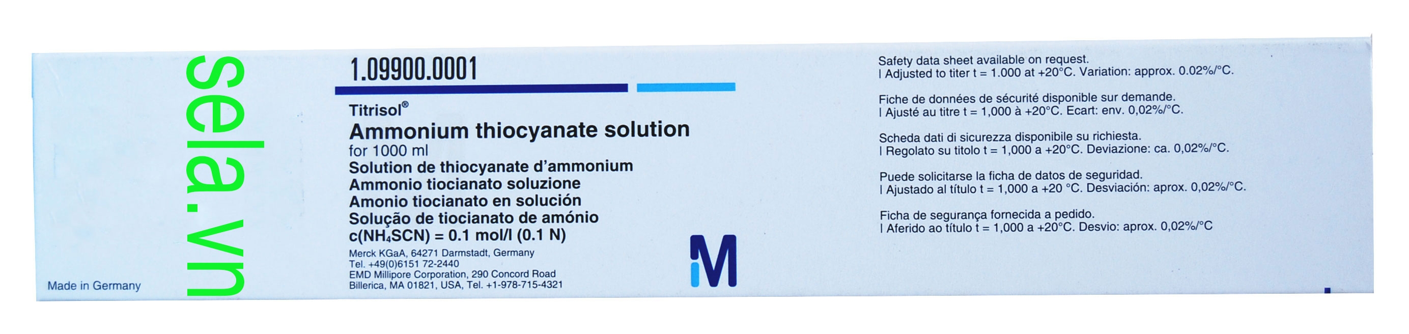 Ammonium thiocyanate solution for 1000 ml, c(NH₄SCN) = 0.1 mol/l (0.1 N) Titrisol®