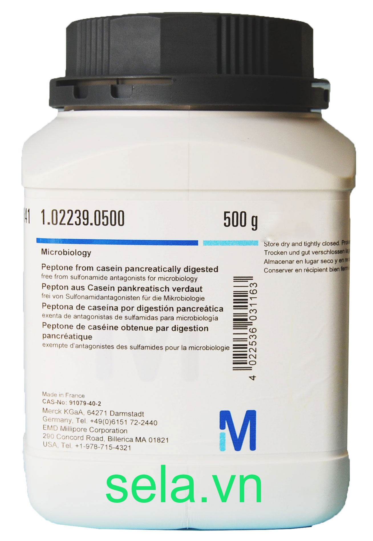 Peptone from casein pancreatically digested free from sulfonamide antagonists for microbiology