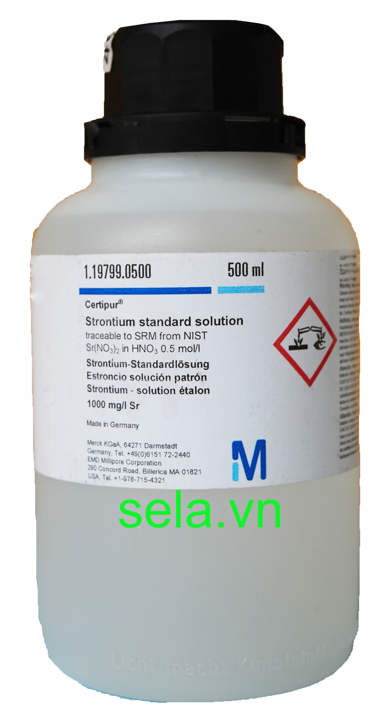 Strontium standard solution traceable to SRM from NIST Sr(NO₃)₂in HNO₃0.5 mol/l 1000 mg/l Sr Certipur®