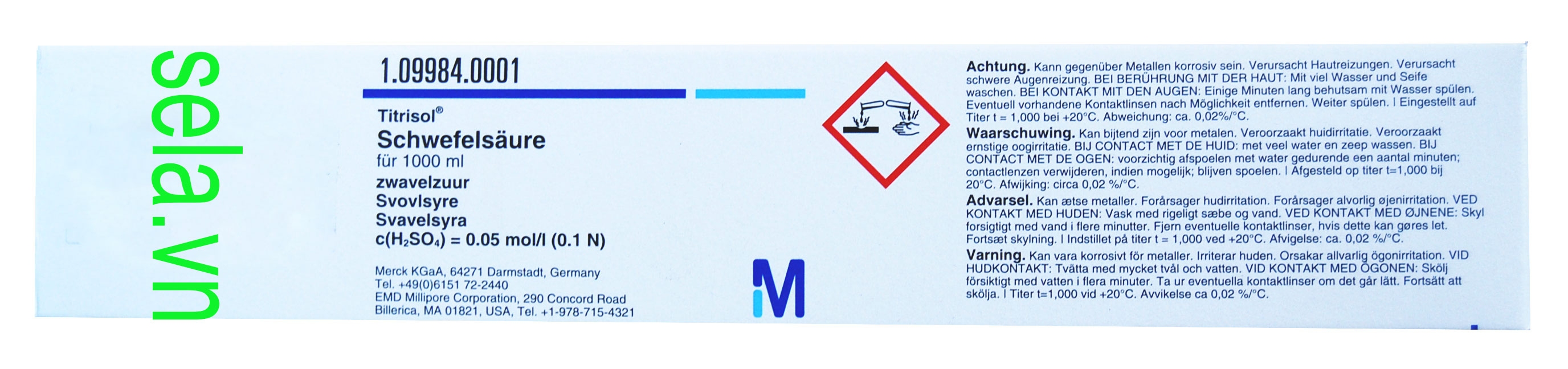 Sulfuric acid for 1000 ml, c(H₂SO₄) = 0.05 mol/l (0.1 N) Titrisol®