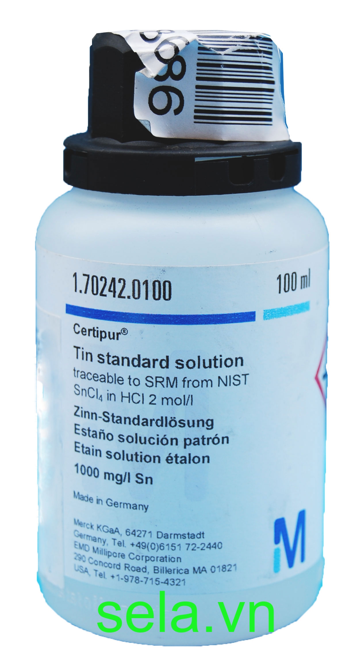 Tin standard solution traceable to SRM from NIST SnCl₄ in HCl 2 mol/l 1000 mg/l Sn Certipur®